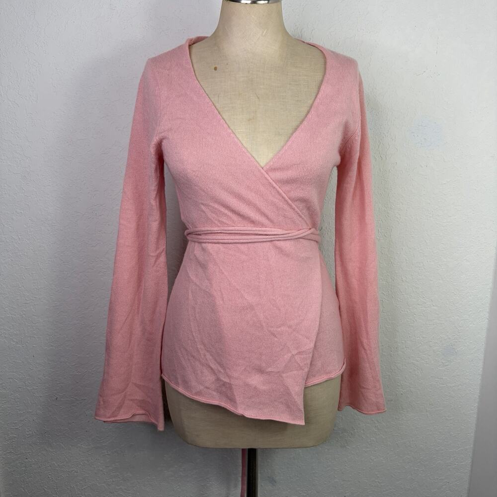 Lily McNeal Pink 100% Cashmere True Wrap Long Sleeve Top Size L, casual, spring